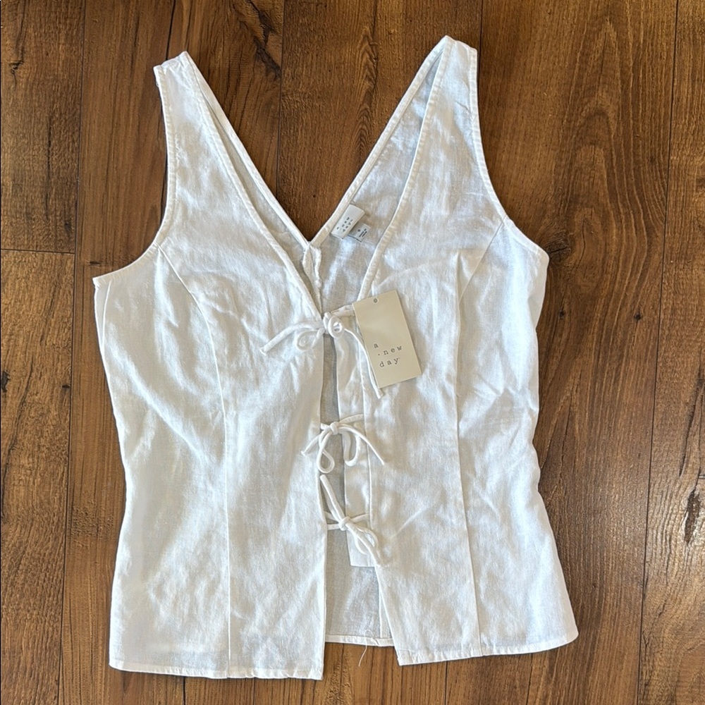 A New Day White Tie Front Fitted Tank Top
